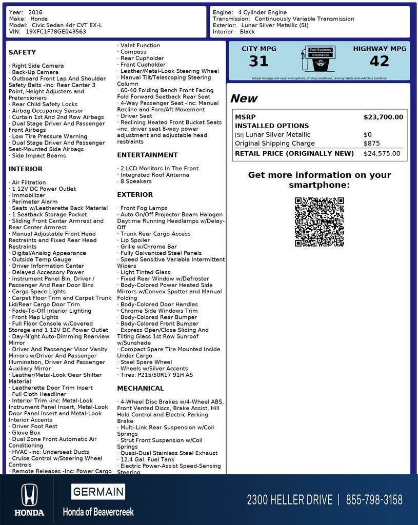 2016 Honda Civic EX-L