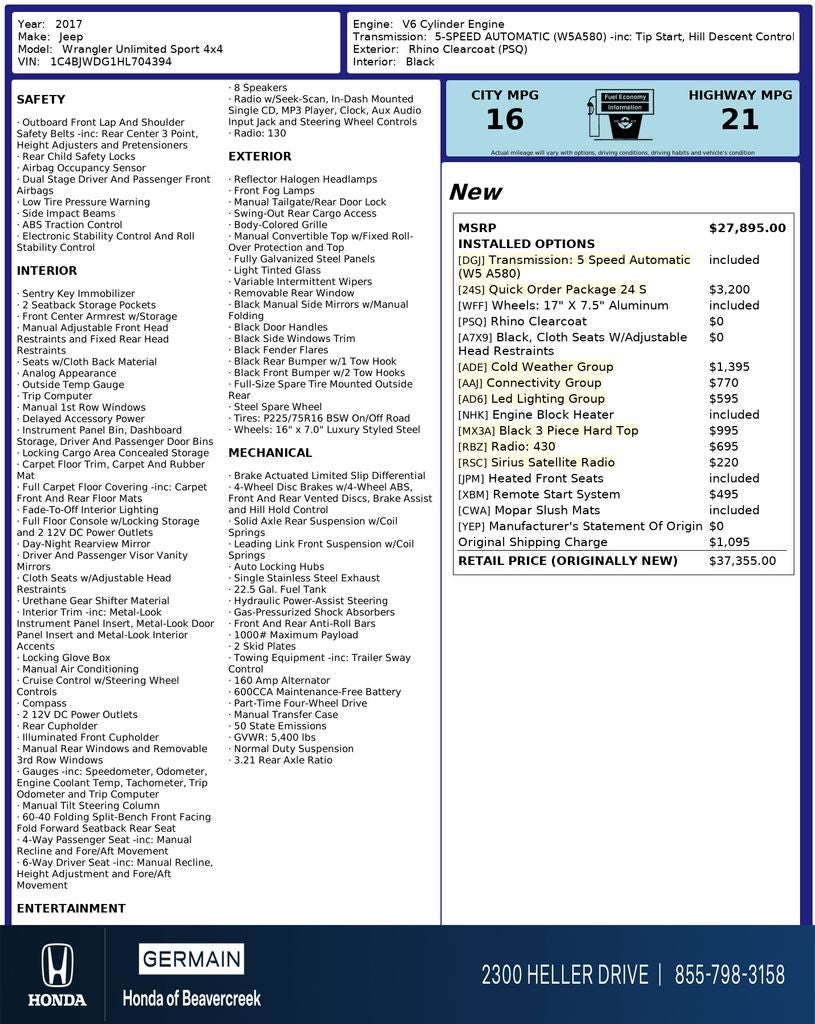 2017 Jeep Wrangler Unlimited Sport
