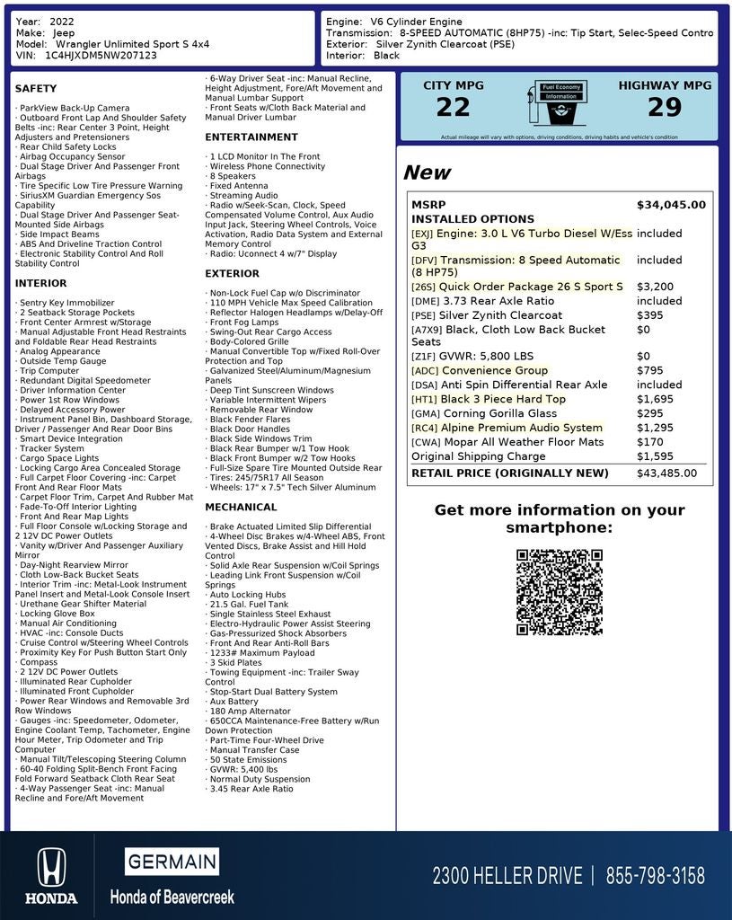 2022 Jeep Wrangler Unlimited Sport S