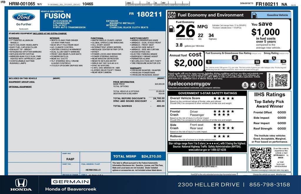 2015 Ford Fusion SE