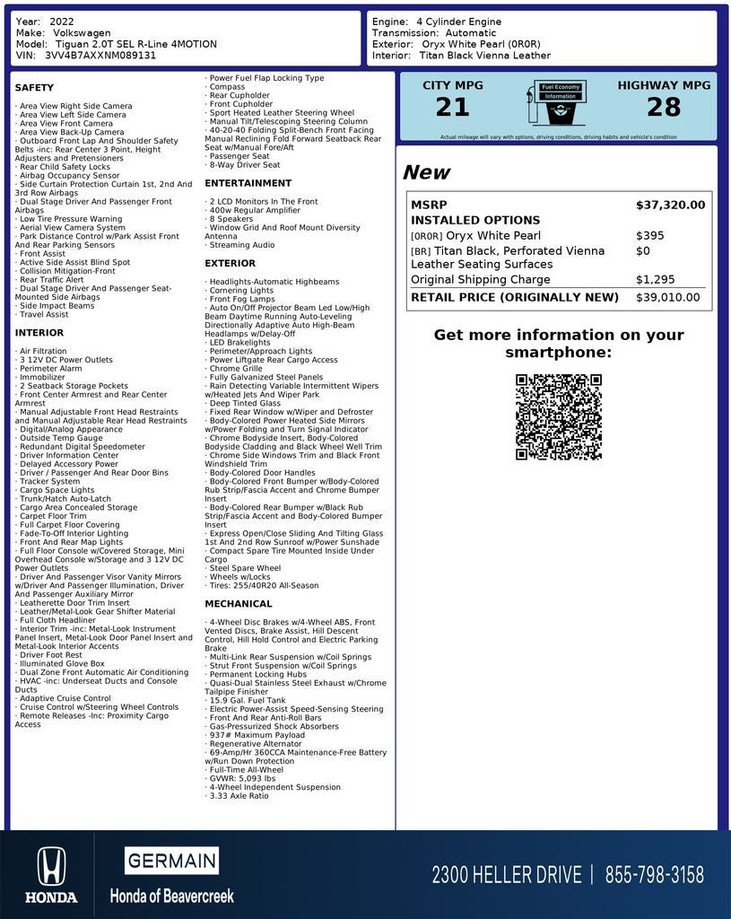 2022 Volkswagen Tiguan 2.0T SEL R-Line