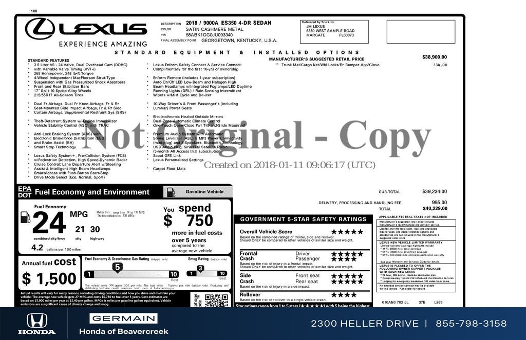 2018 Lexus ES 350