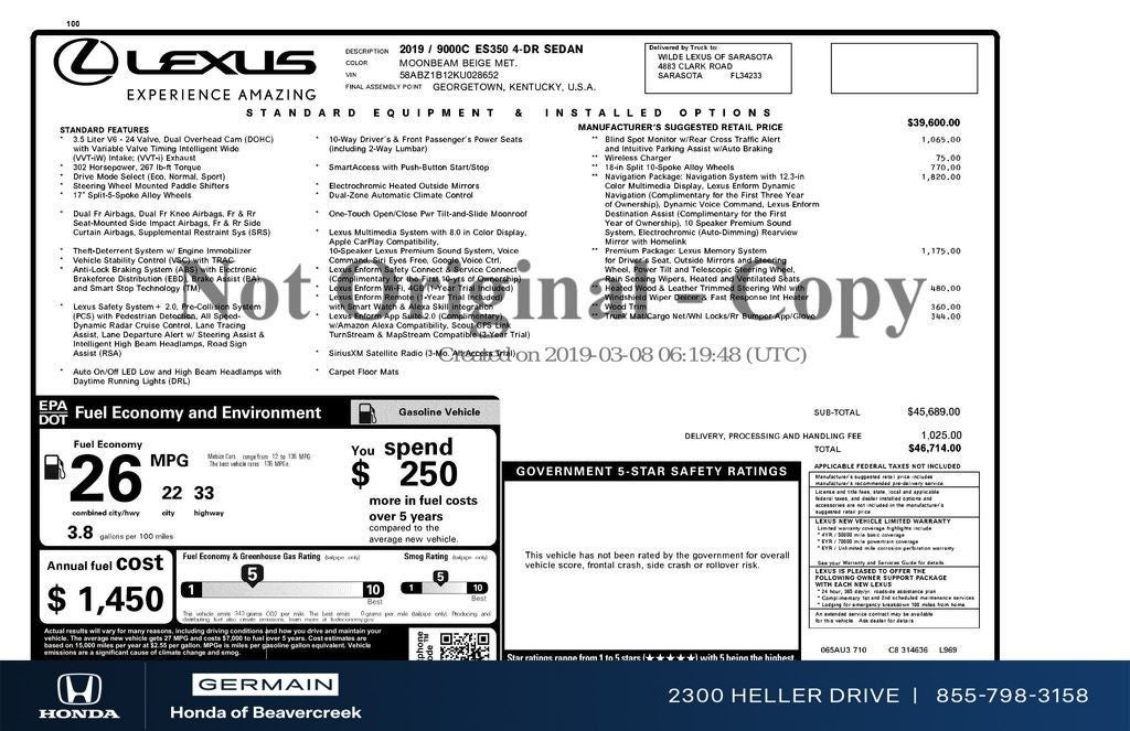 2019 Lexus ES 350