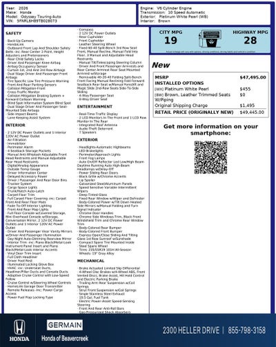 2026 Honda Odyssey Touring