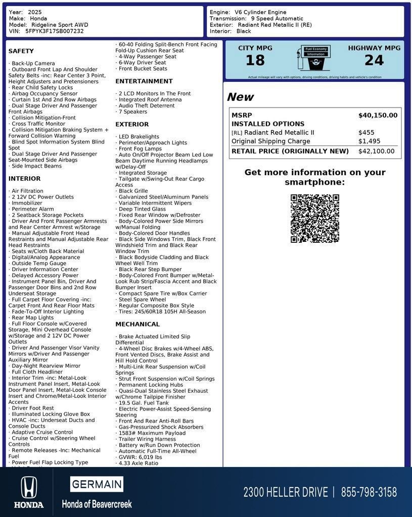 2025 Honda Ridgeline Sport