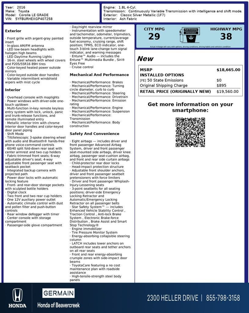 2016 Toyota Corolla LE