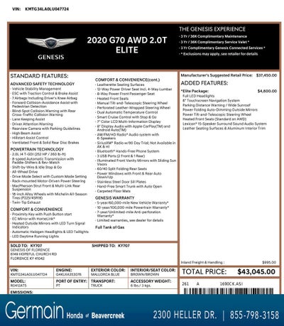 2020 Genesis G70 2.0T