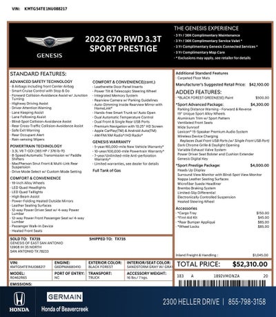 2022 Genesis G70 3.3T