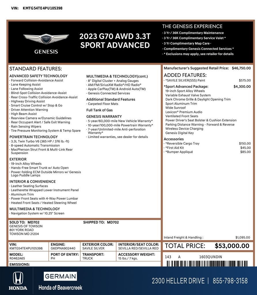 2023 Genesis G70 3.3T