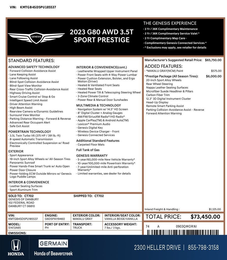 2023 Genesis G80 3.5T