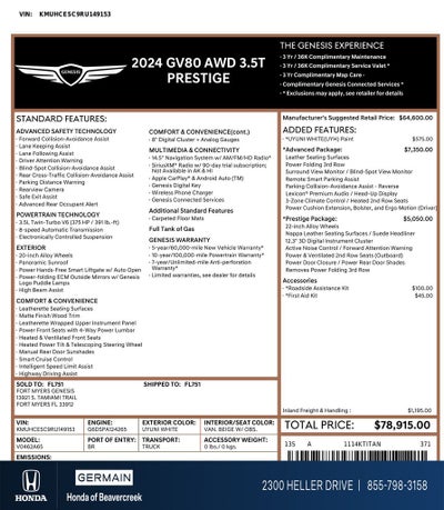 2024 Genesis GV80 3.5T Prestige