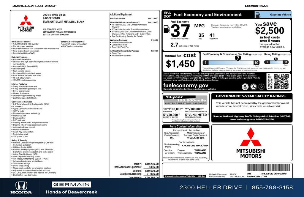 2024 Mitsubishi Mirage G4 SE