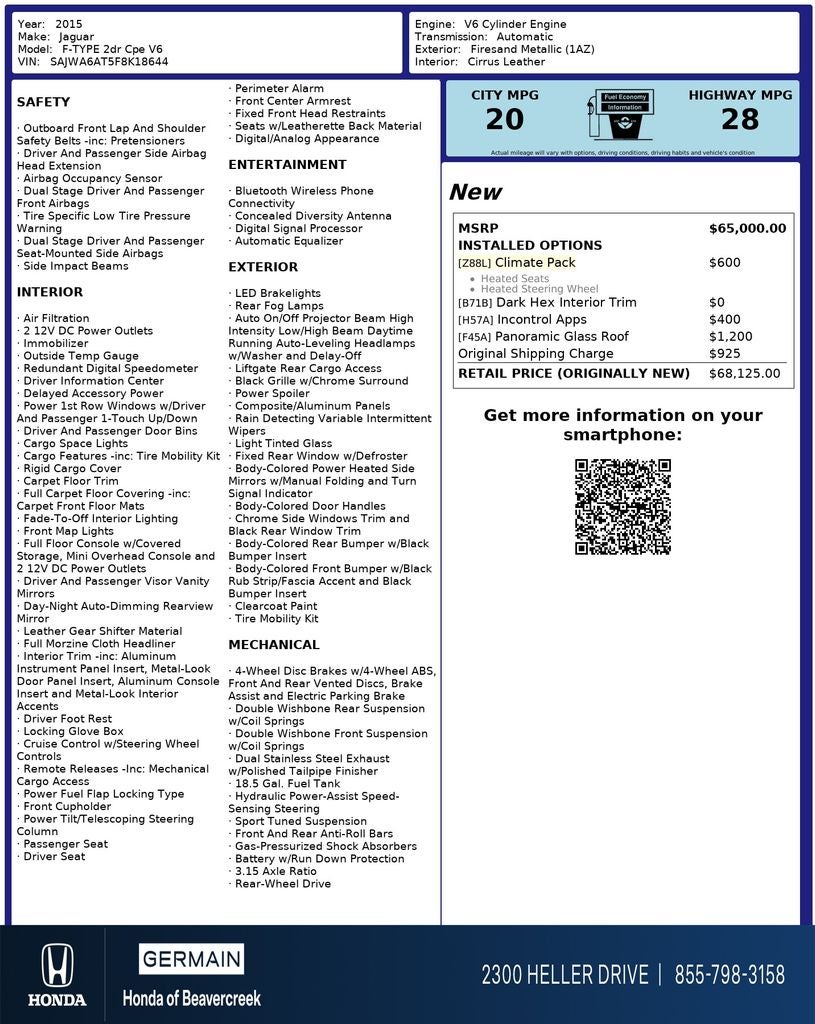 2015 Jaguar F-TYPE Base Coupe V6