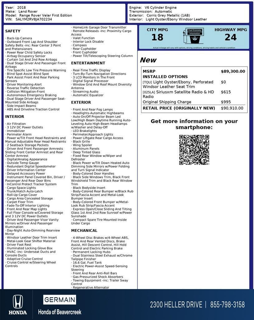 2018 Land Rover Range Rover Velar HSE R-Dynamic