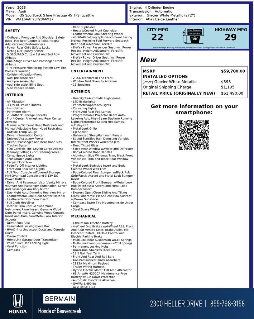 2023 Audi Q5 Sportback 45 S line Prestige quattro