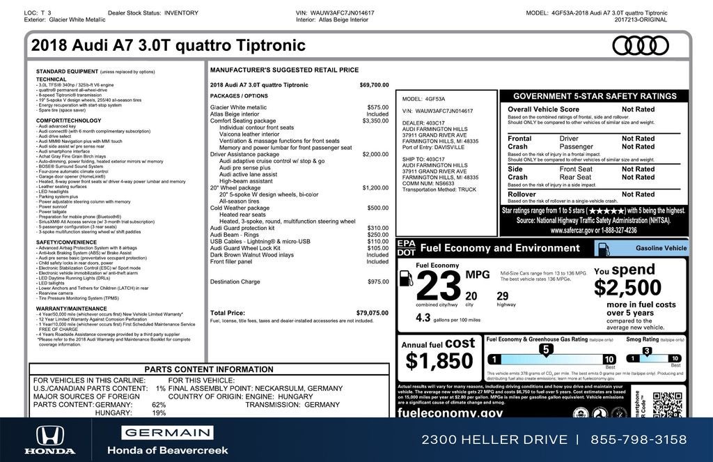 2018 Audi A7 3.0T Premium Plus quattro