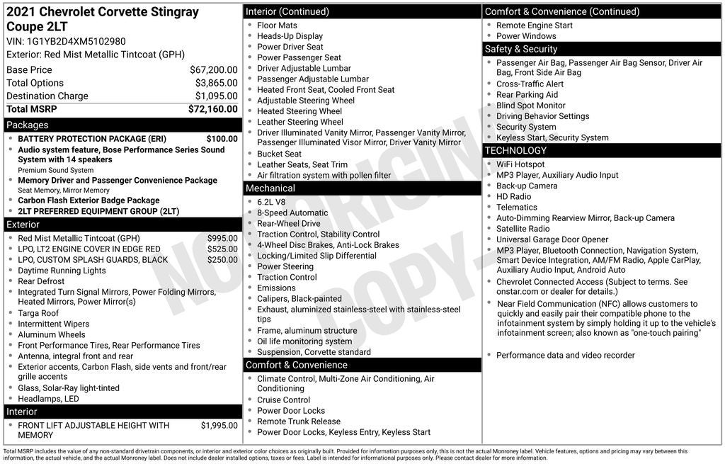 2021 Chevrolet Corvette Stingray 2LT