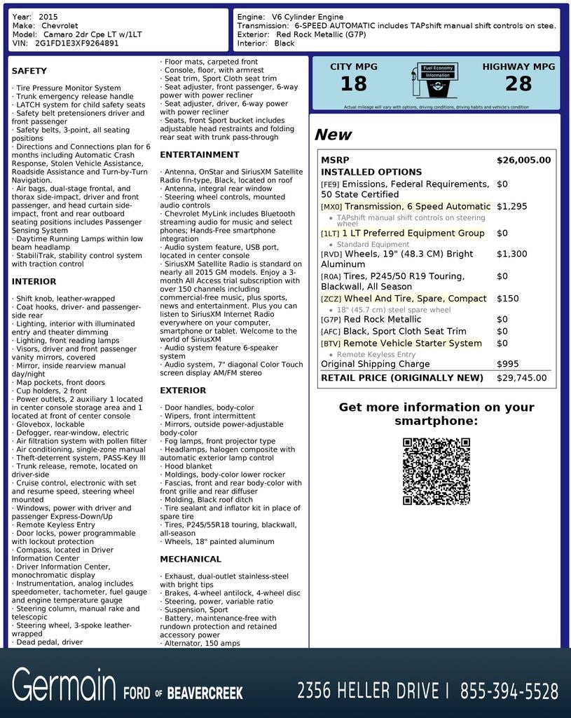 2015 Chevrolet Camaro 1LT